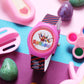 Kids’ Rainbow Theme Analog Watch with Pink Case and Striped Strap - JJ226