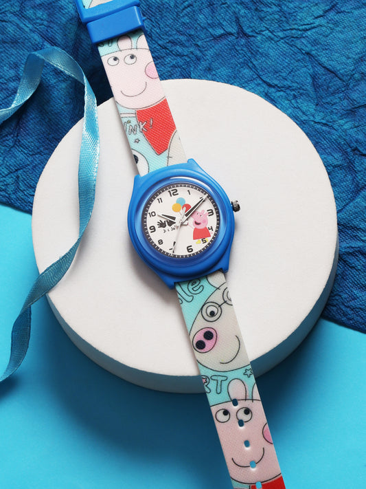 Kids’ White Dial Analog Watch with Cartoon Silicone Strap & Blue Case - JJ219