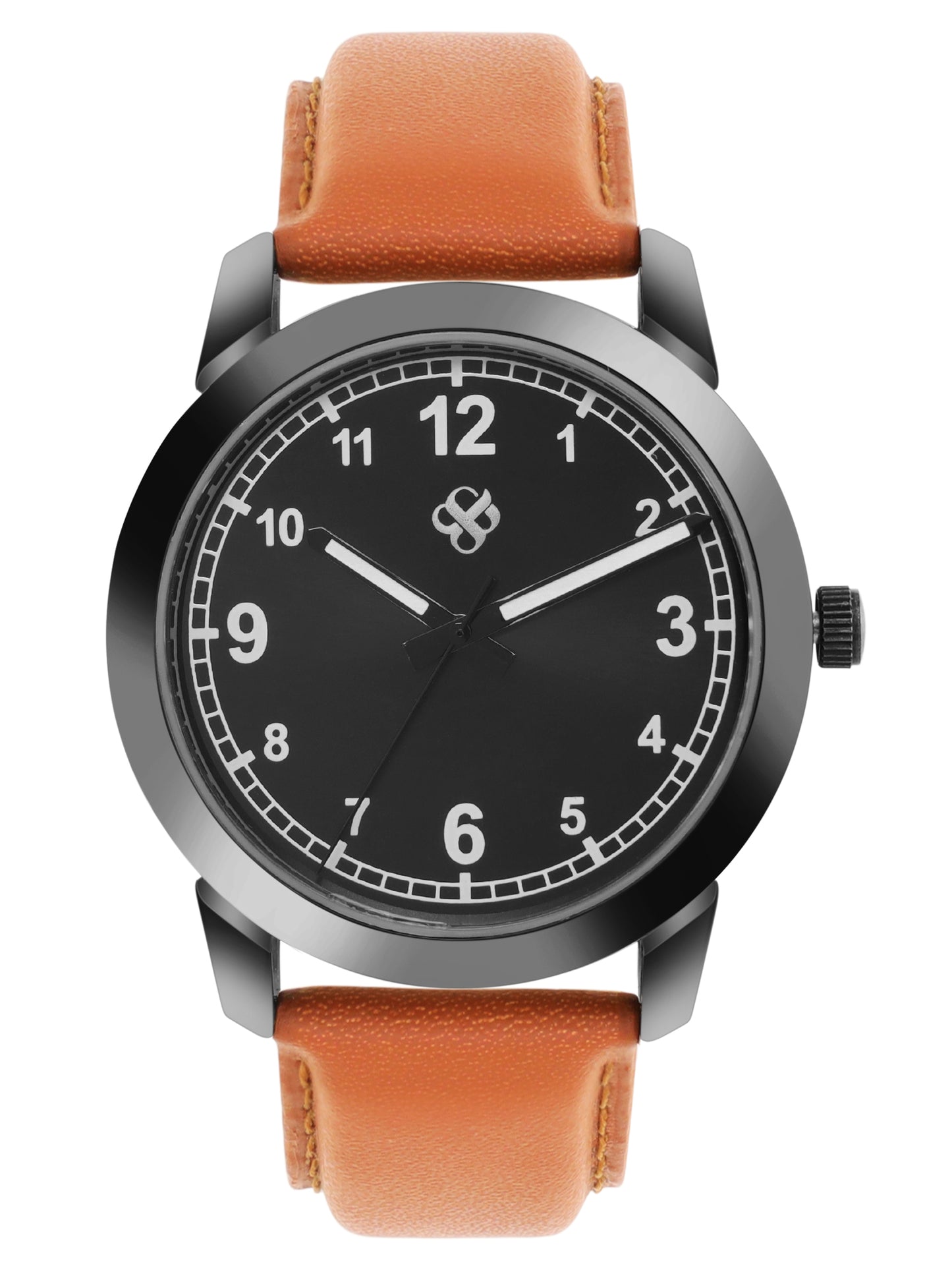 Men’s Black Dial Analog Watch with Brown Leather Strap - BSM028B