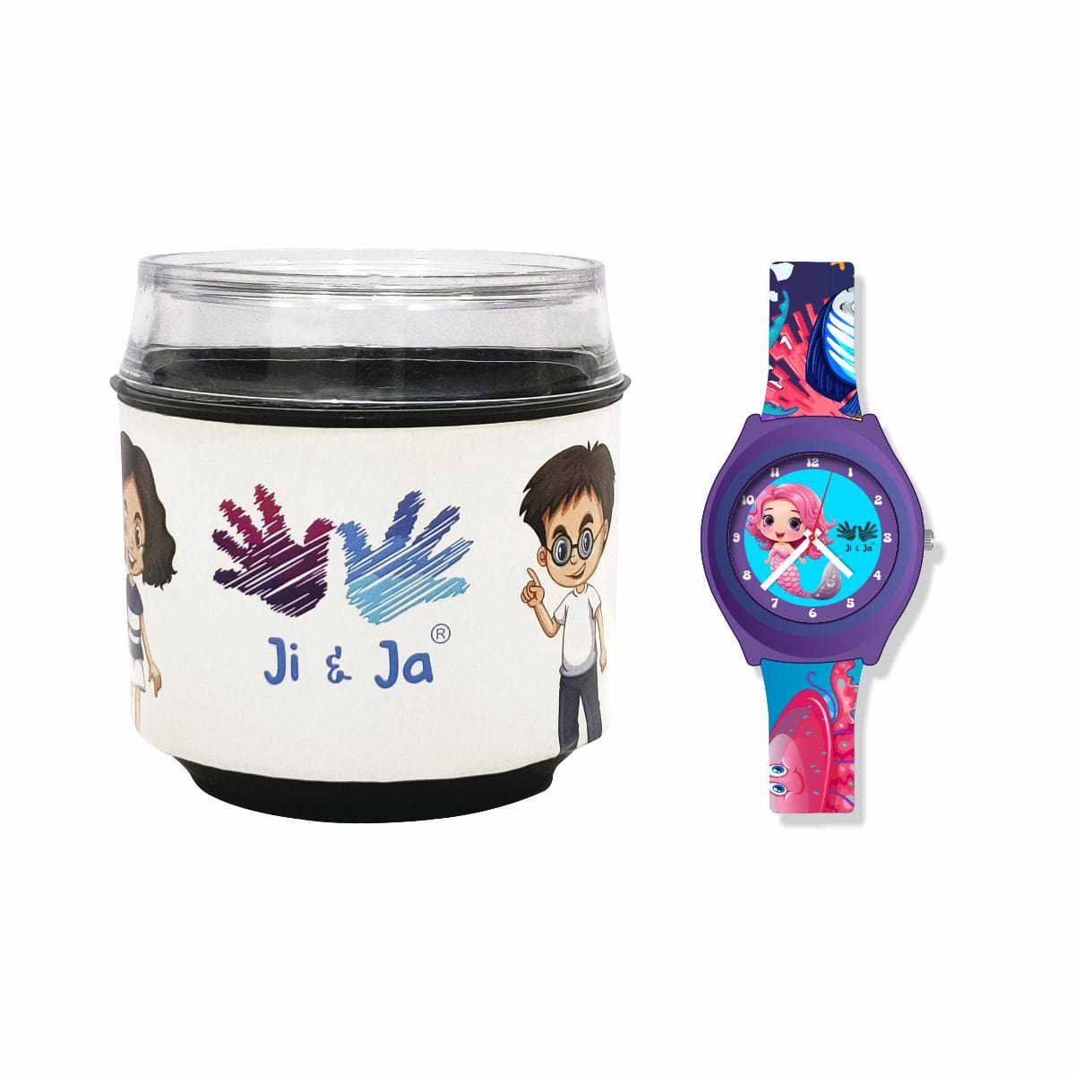 Kids Analog Watch Mermaid Ocean Print Strap with Blue Dial Mermaid