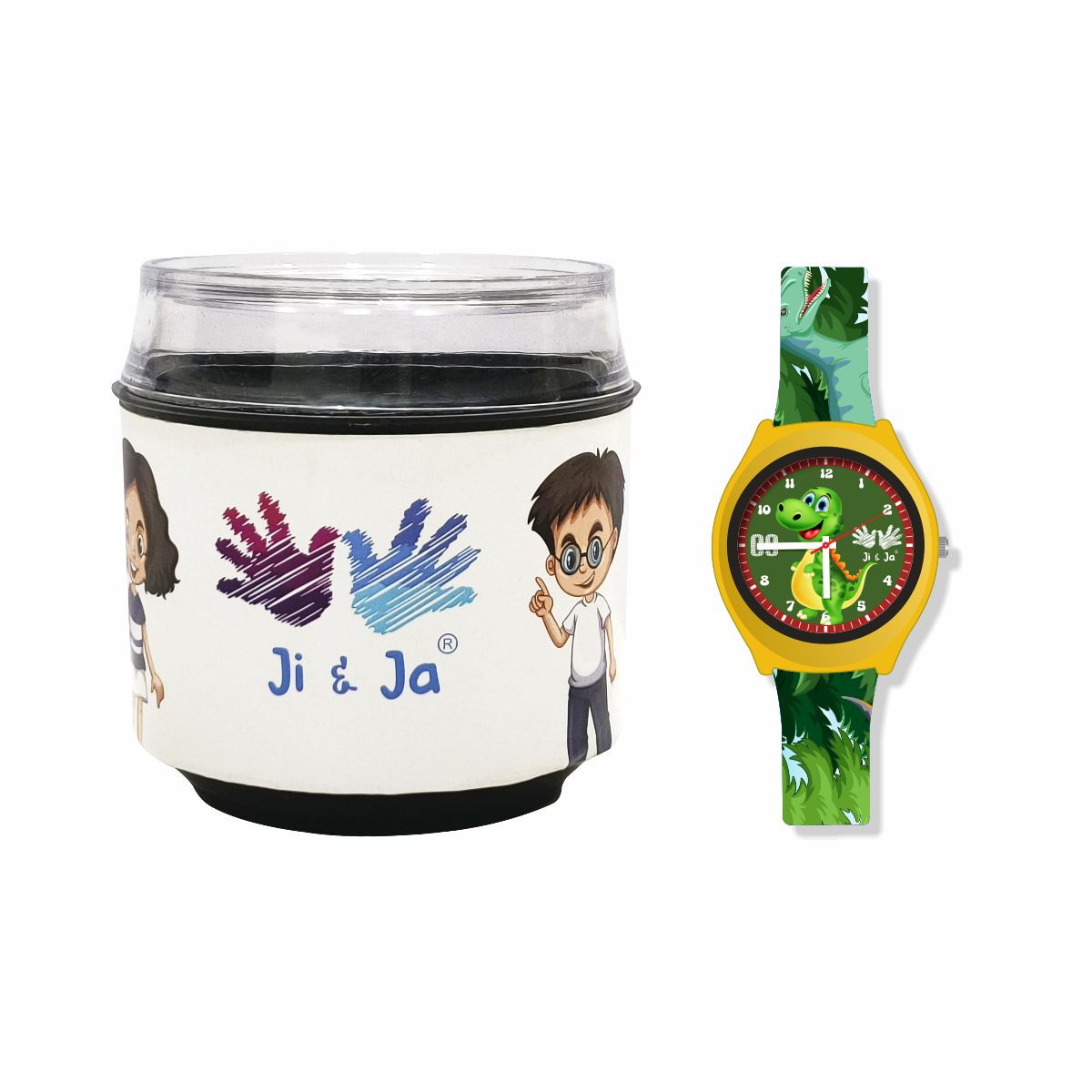 Kids Analog Watch Dino Jungle Print Strap with Green Dial & Dino Print