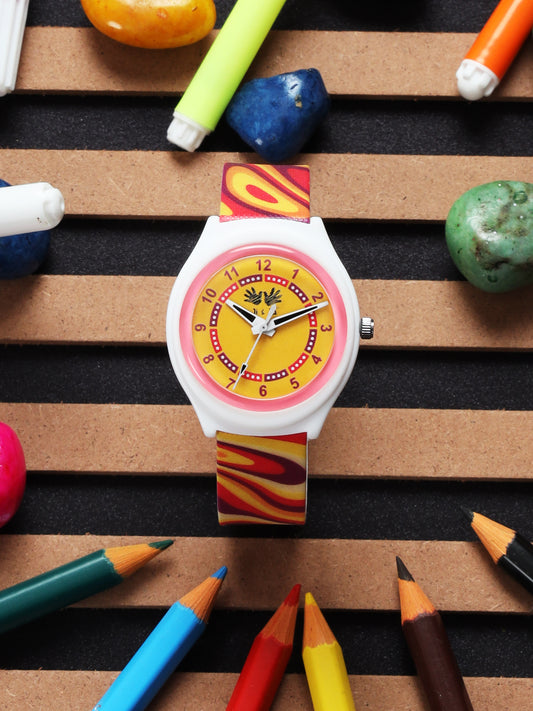 Kid’s Yellow Dial Analog Watch with Multicolor Silicone Strap - JJ233