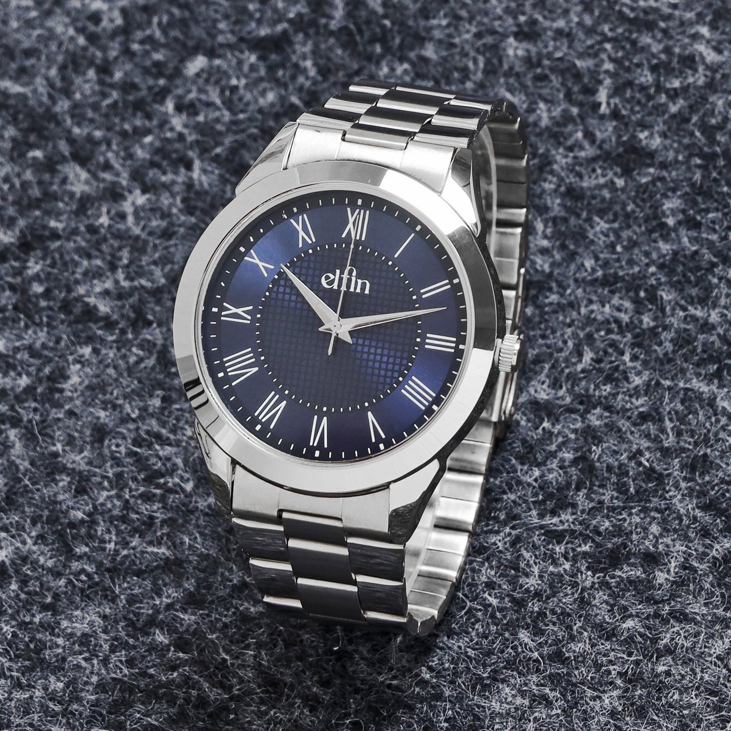 Men’s Analog Watch – Blue Roman Dial with Stainless Steel Strap - ELFM001D