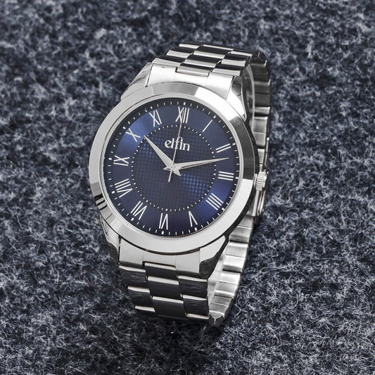 Men’s Analog Watch – Blue Roman Dial with Stainless Steel Strap - ELFM001D