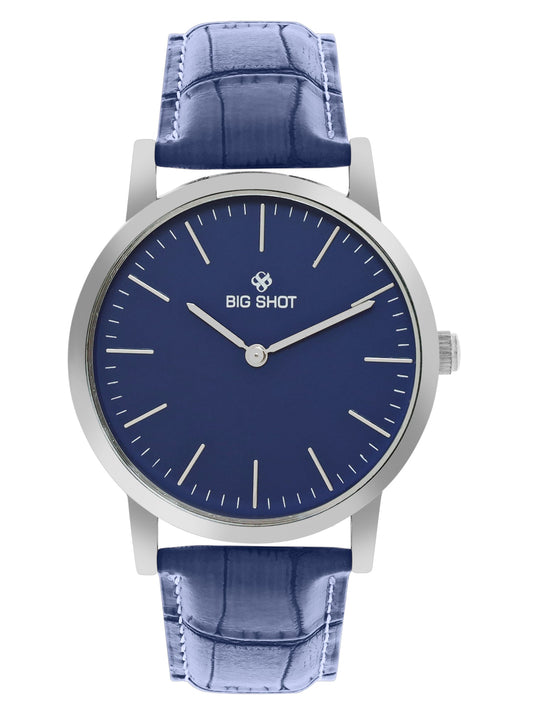 Men's Blue Croco Leather Strap  With Silver Case Analog Watch BSM001B