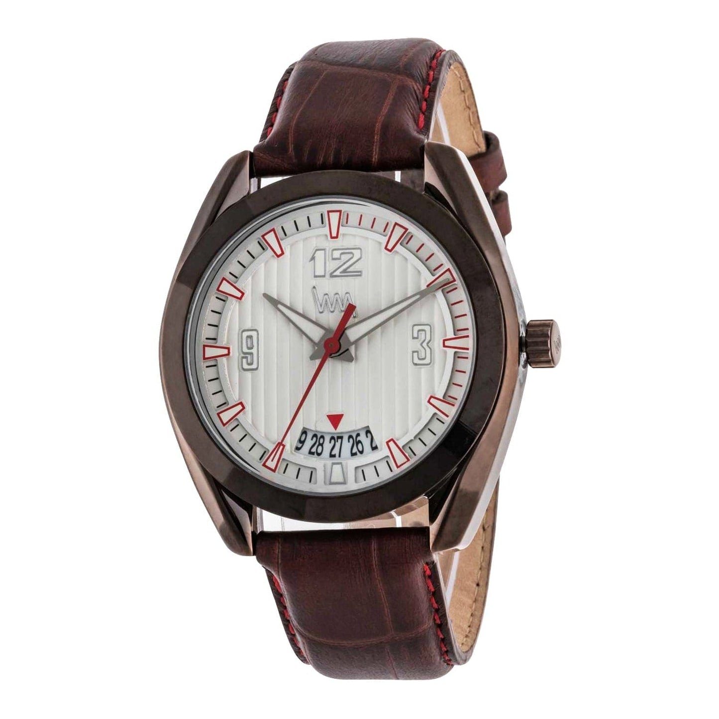 Men Brown Case, White Dial with Date Display, Brown Croco Leather Strap LWM113L