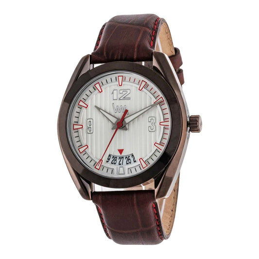 Men Brown Case, White Dial with Date Display, Brown Croco Leather Strap LWM113L