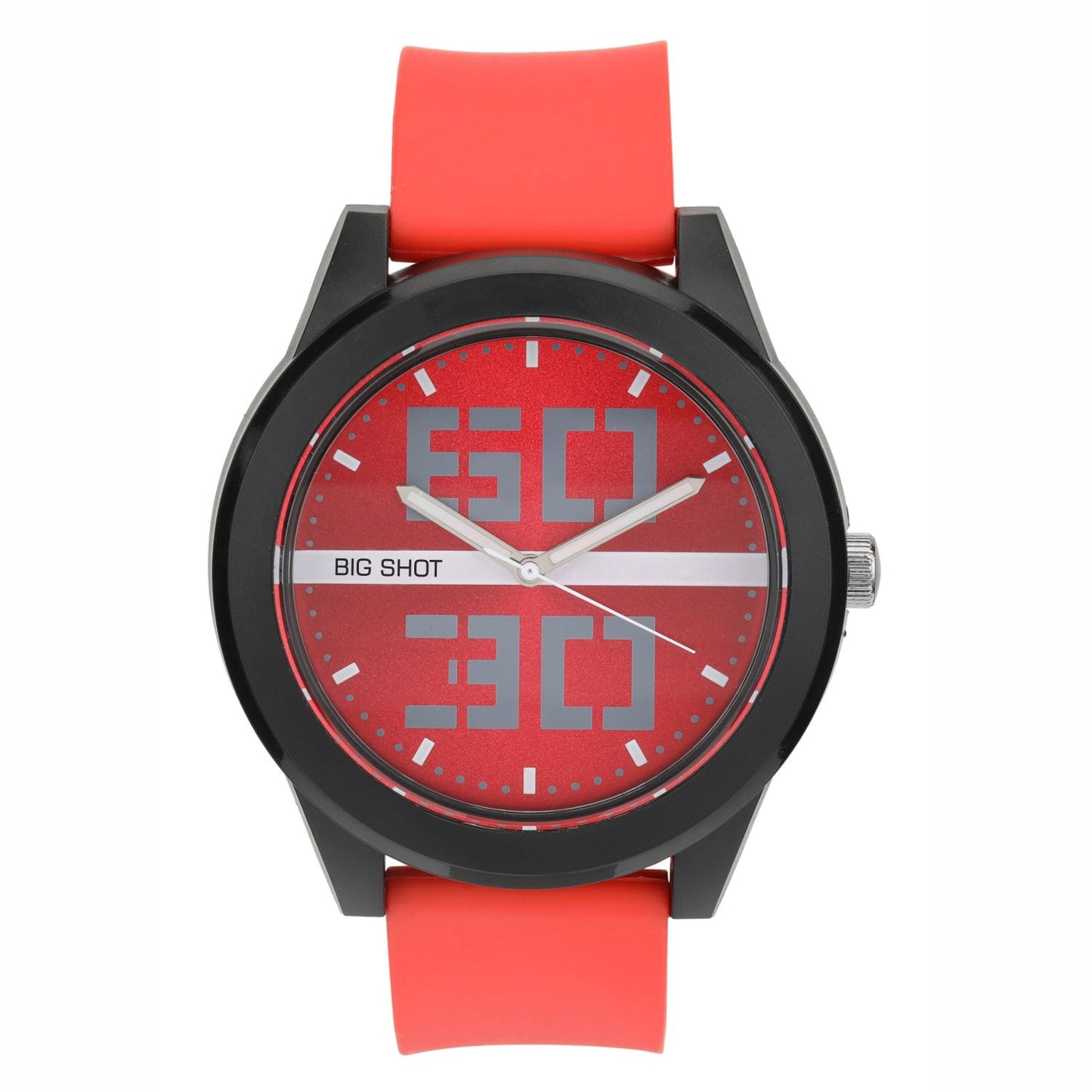 Men’s Bold Red Dial Analog Watch with Black Case & Red Strap - BSM020D