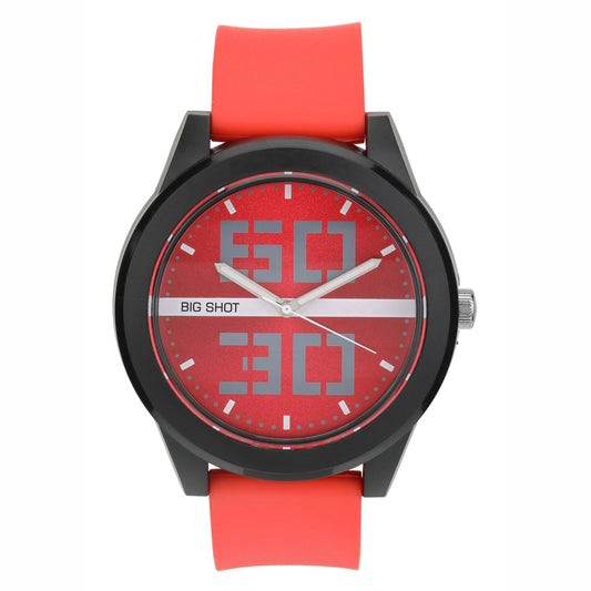 Men’s Bold Red Dial Analog Watch with Black Case & Red Strap - BSM020D