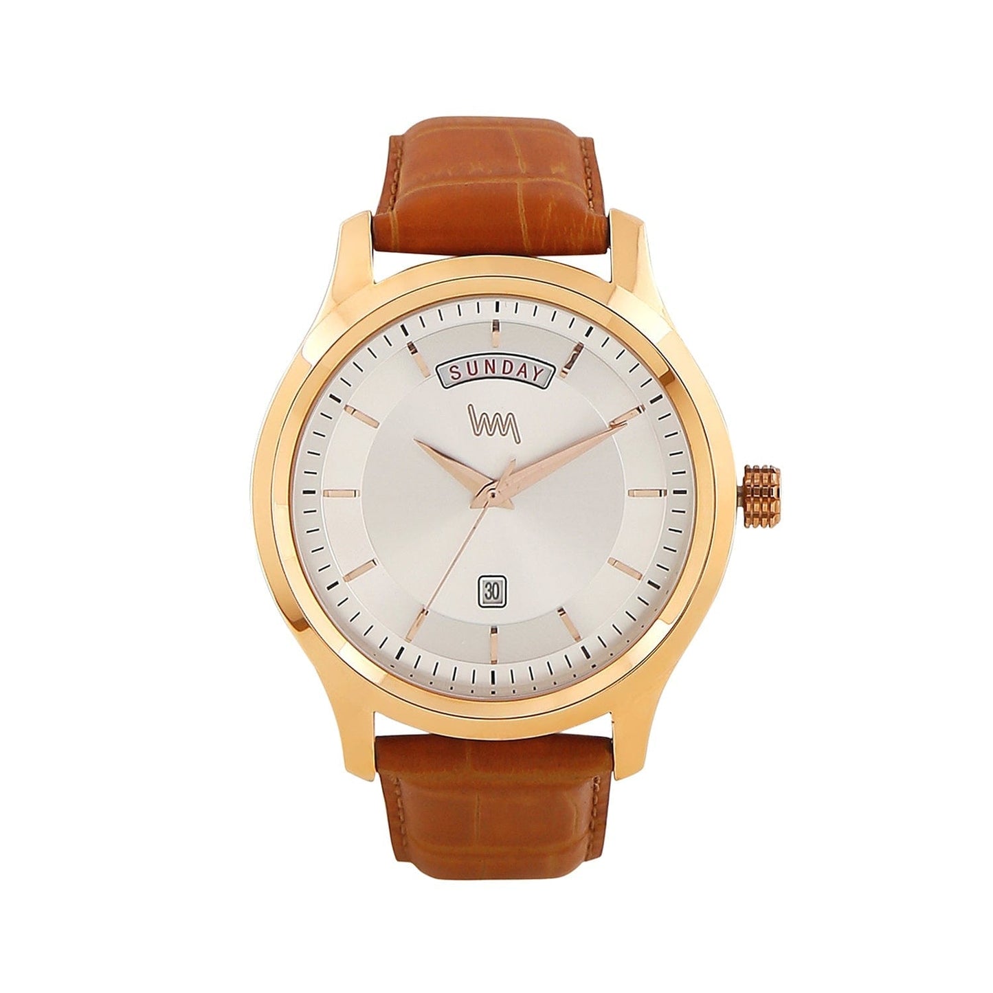 Men Rose Gold Case Silver Skeleton Dial Brown Croco Leather Strap Day-Date Watch LWM111D