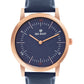 Men's Rose Gold Blue Leather Strap Watch BSM002D