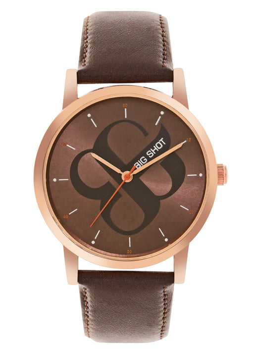Men's Rose Gold Brown Leather Strap Watch BSM003E