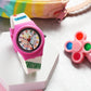 Kids’ White Dial Analog Watch with Days of the Week Silicone Strap & Pink Case - JJ221