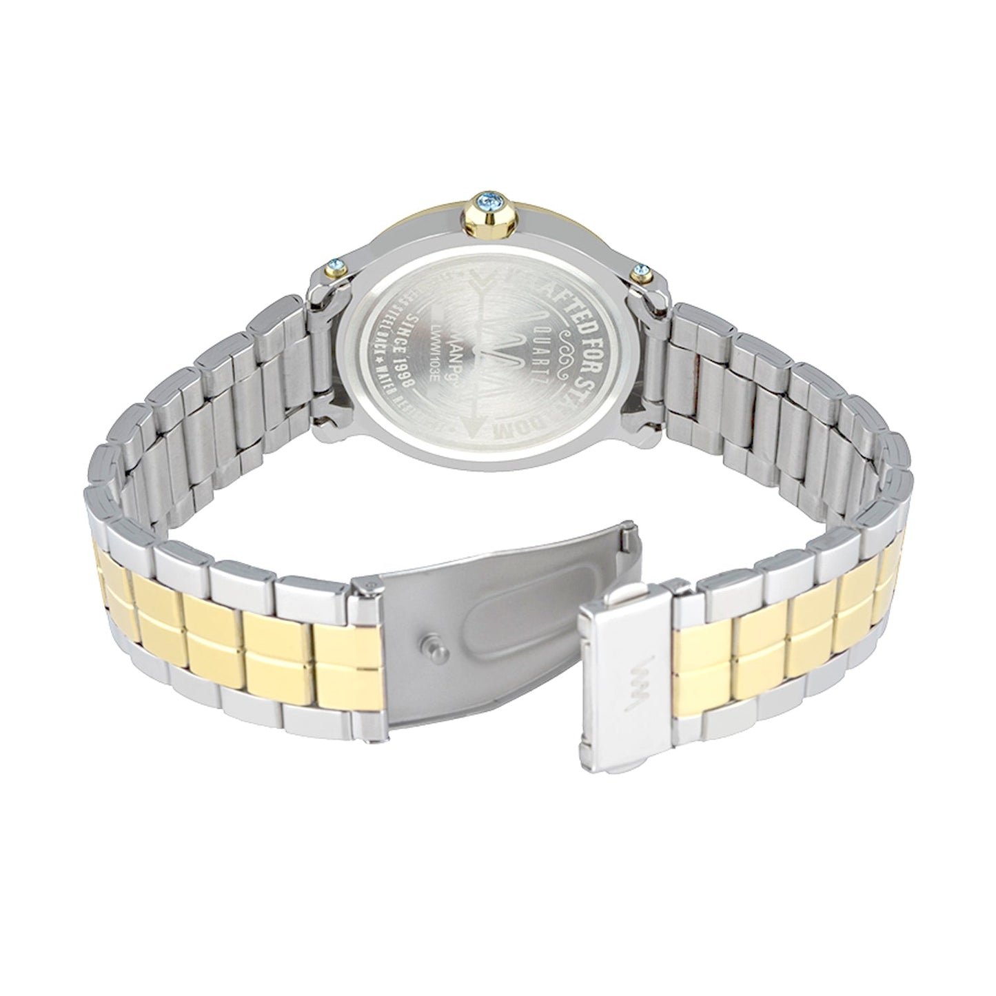 Women All Stainless Steel Rose Gold Two Tone, Blue Shimmer Dial, Two Tone Rose Gold Silver Stainless Steel Bracelet Watch LWW103D