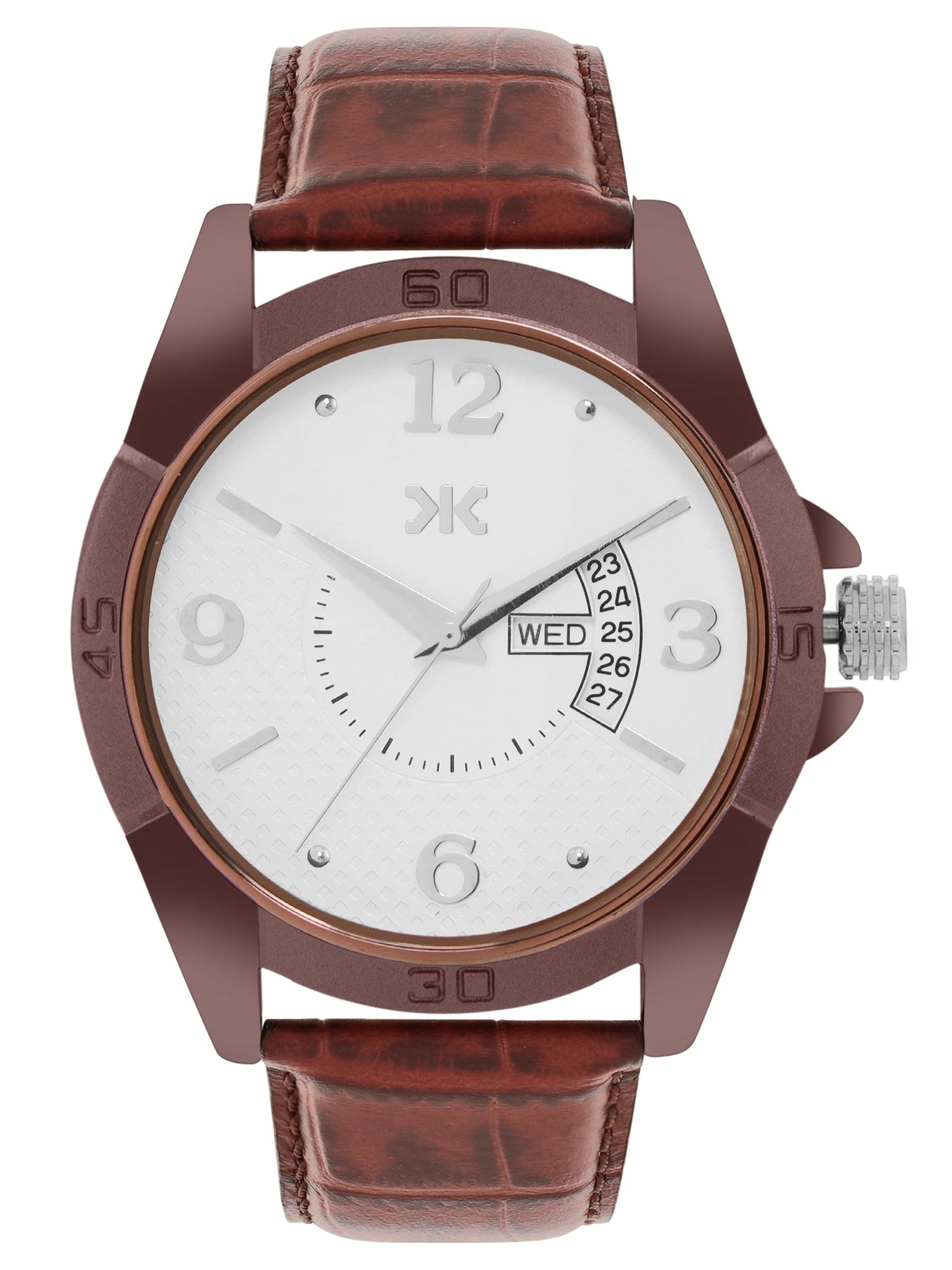 Men's Brown Croco Leather Strap Day-Date Watch KLM101A