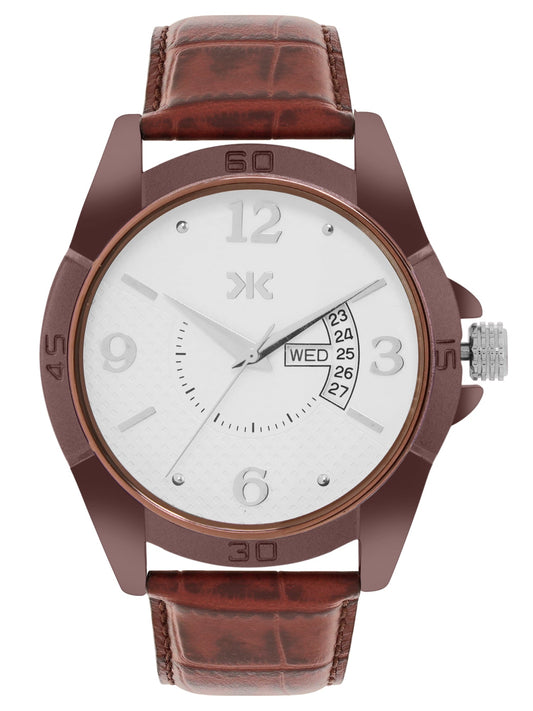 Men's Brown Croco Leather Strap Day-Date Watch KLM101A