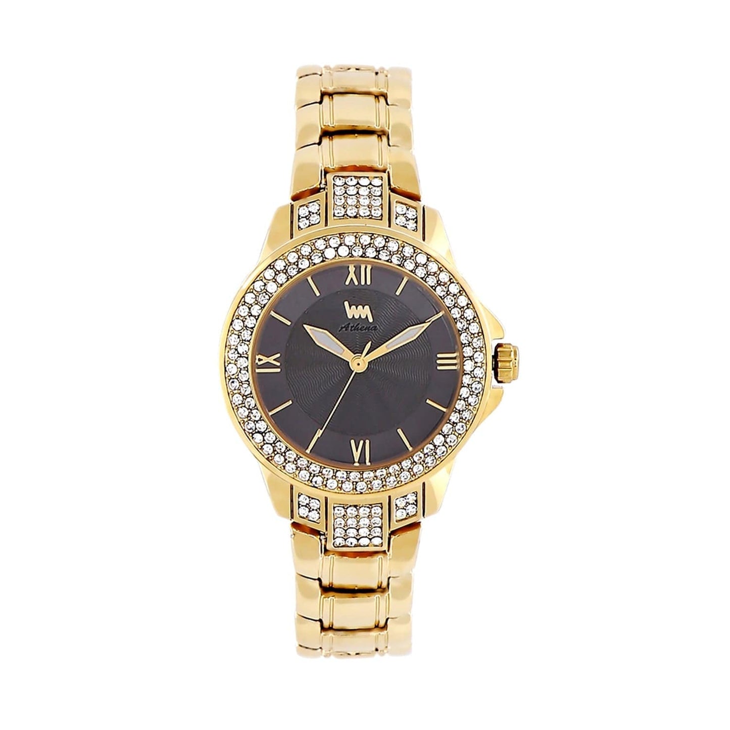 Women's Gold Bling, Grey Dial, Gold Diamond studded Solid Link Bracelet Watch LWW111A