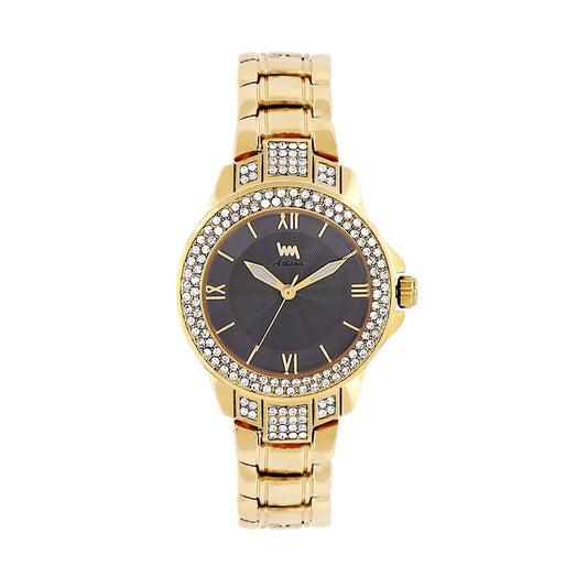 Women's Gold Bling, Grey Dial, Gold Diamond studded Solid Link Bracelet Watch LWW111A