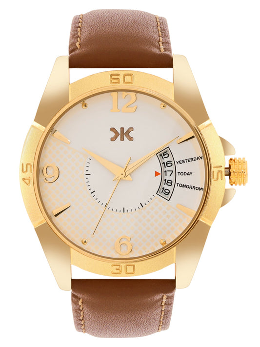 Men's Gold Case, Brown Leather Strap Date Watch KLMO104C