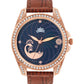 Women’s Elegant Blue Dial with Brown Leather Strap and Crystal Rose Gold Case - D009A