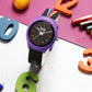 Kids’ Purple Analog Watch with Black Dial & Rainbow Stripe Strap - JJ242