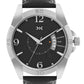 Men's Silver Case, Black Leather Strap Date Watch KLMO104E