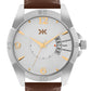 Men's Silver Case, Brown Leather Strap Date Watch KLMO104B