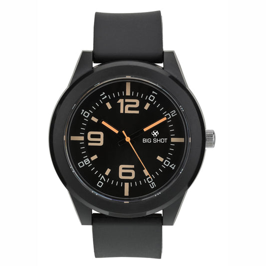 Men’s Black Dial Analog Watch with Golden Numerals & Black Silicone Strap - BSM021A