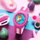 Kids’ Blue Dial Analog Watch with Pink Case & Tiger Print Silicone Strap - JJ238