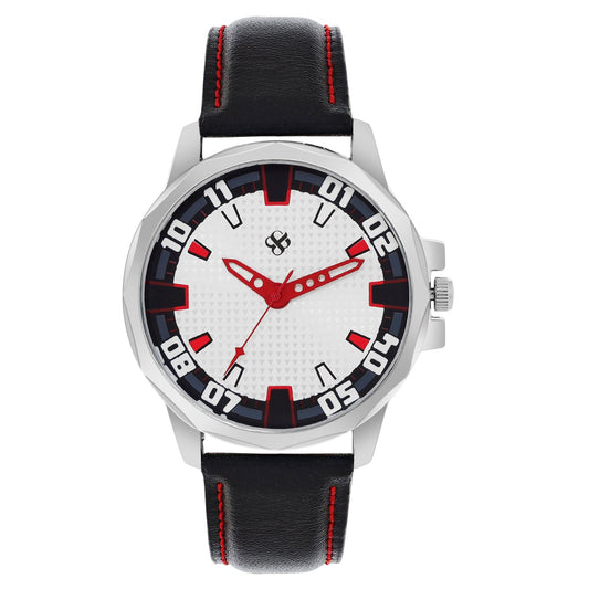 Men’s White Dial with Black Leather Strap Analog Watch - BSM073A