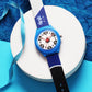 Kid’s White Dial Analog Watch with Soccer-Themed Blue & Black Silicone Strap - JJ227