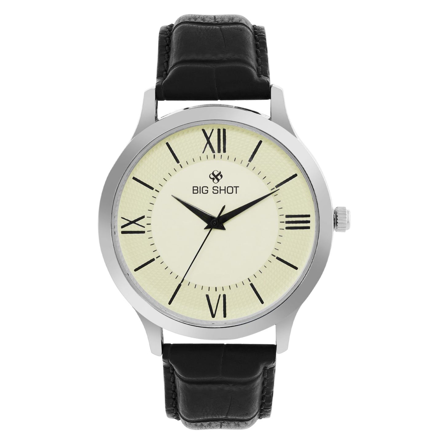 Men’s Cream Dial with Black Leather Strap Analog Watch - BSM064D