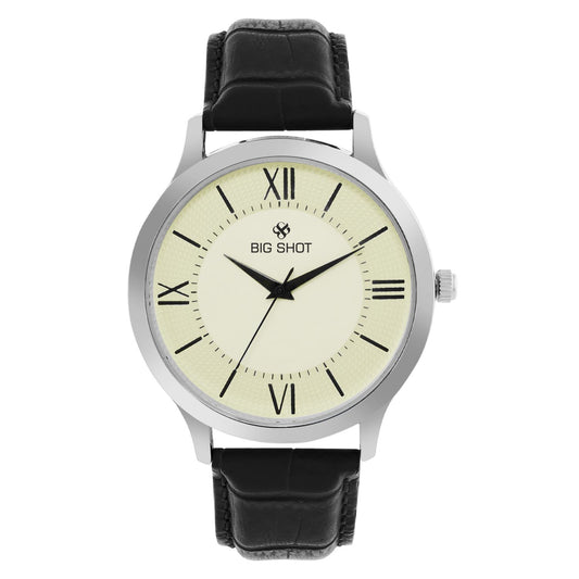 Men’s Cream Dial with Black Leather Strap Analog Watch - BSM064D