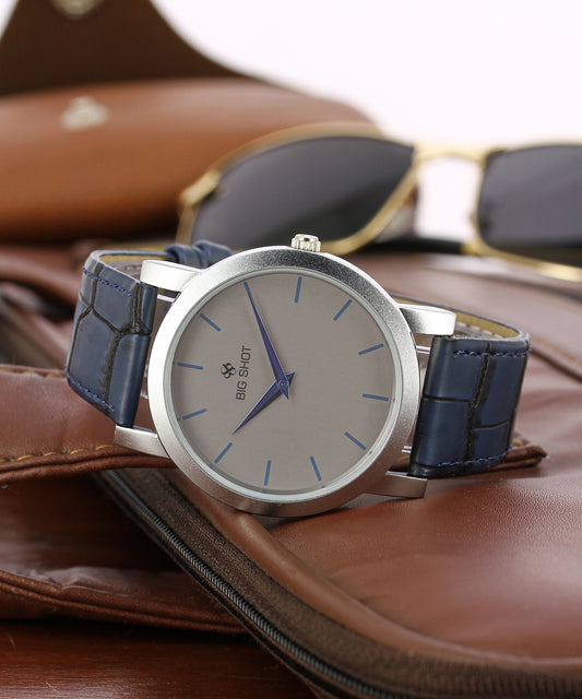 Men’s Beige Dial with Blue Leather Strap Analog Watch - BSM015A