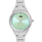 Women’s Silver Bracelet Watch with Crystal Bezel & Green Sunray Dial - D001A