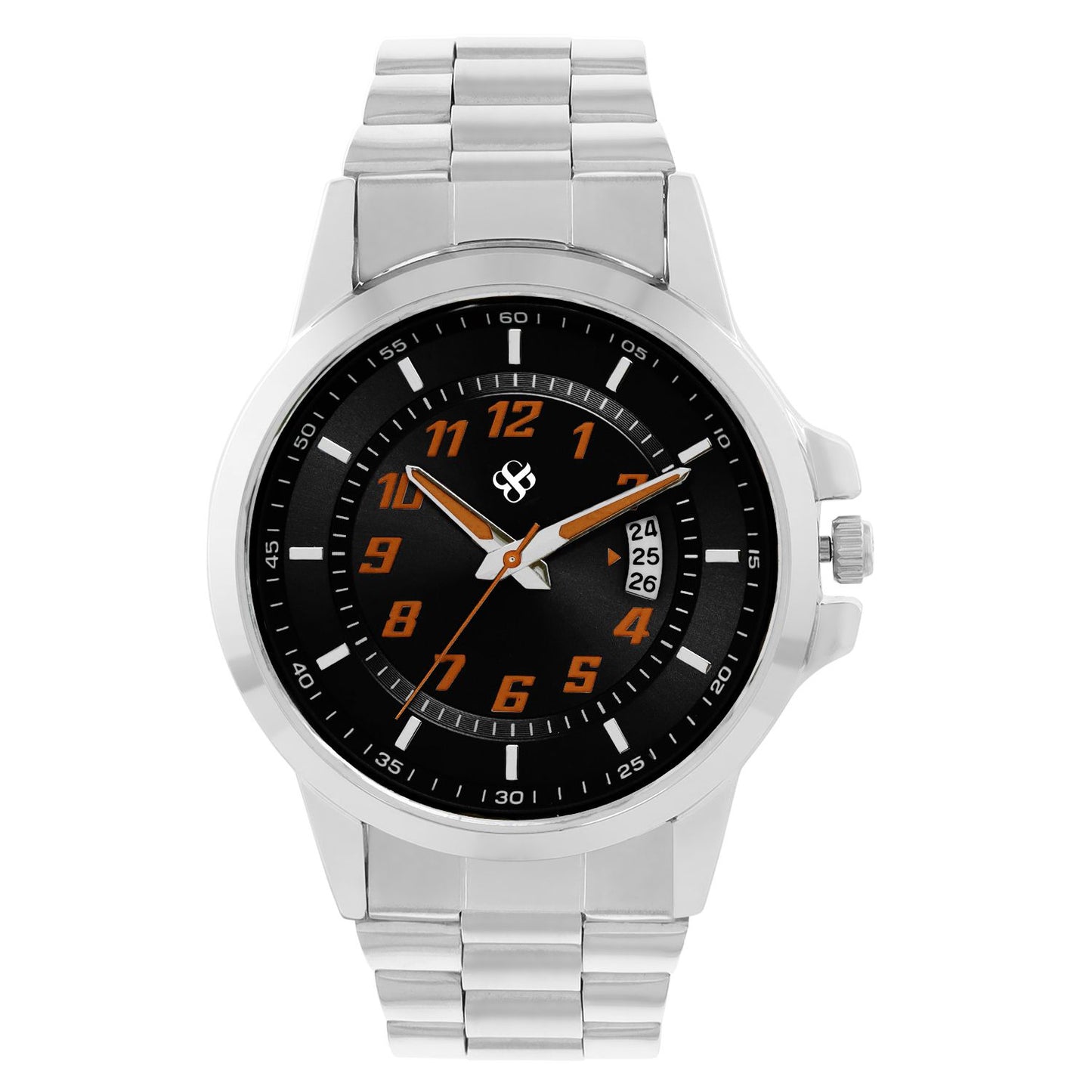 Men’s Black Dial Analog Watch with Silver Metal Strap & Date Display - BSM070B
