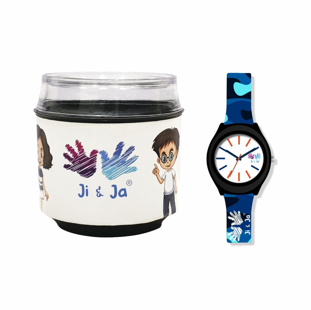 Kids Analog Watch Camouflage Blue Patch Strap with White Dial
