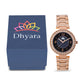 Dhyara Women’s Elegant Black Dial with Rose Gold Metal Strap & Crystal Bezel Watch - D004E