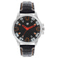 Men’s Sporty Black Dial Analog Watch with Orange Accents & Black Leather Strap - BSM073C