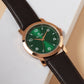 Men’s Green Dial Rose Gold Case Analog Watch with Brown Leather Strap