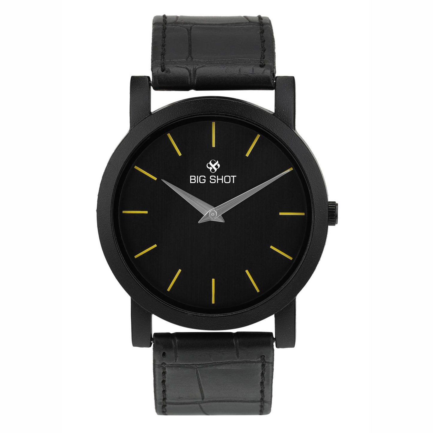 Men’s Black Dial Minimalist Analog Watch with Leather Strap - BSM015H