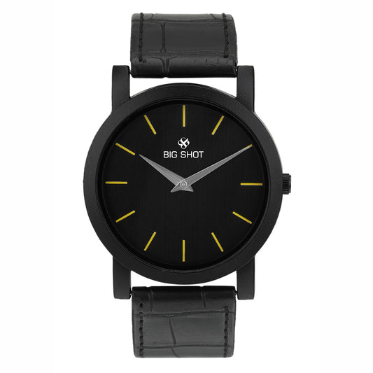 Men’s Black Dial Minimalist Analog Watch with Leather Strap - BSM015H