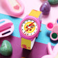 Kid’s White Dial Analog Watch with Pink Case & Yellow Printed Silicone Strap - JJ229