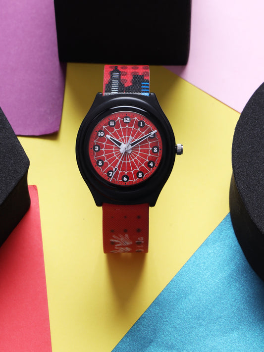 Kids’ Red Spider Web Theme Analog Watch with Silicone Strap - JJ215