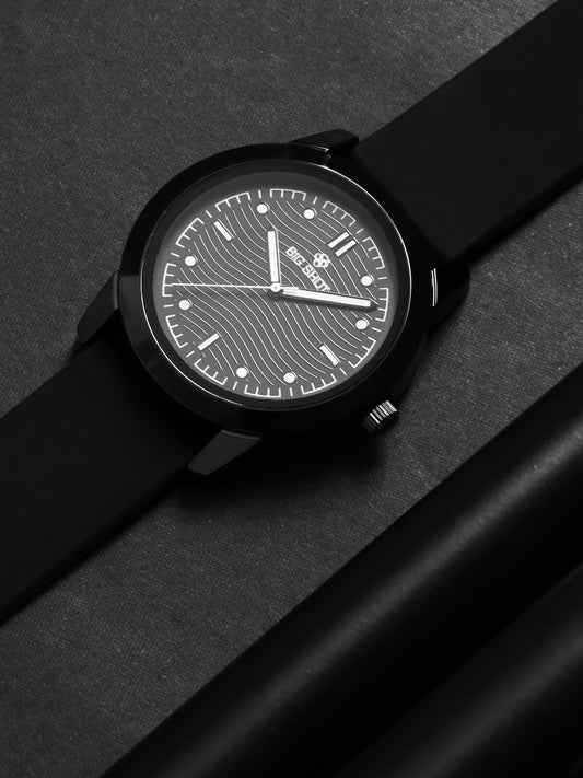 Men’s Analog Watch – Black Dial with Textured Pattern & Black Strap - BSM008B