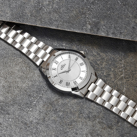 Men’s Analog Watch – Silver Roman Dial with Stainless Steel Strap - ELFM001E