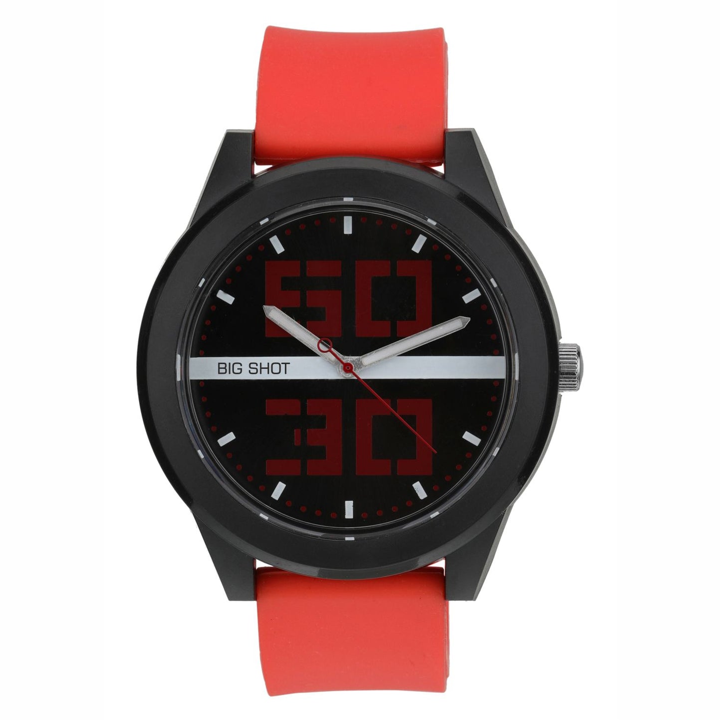Men’s Sporty Black Dial with Red Silicone Strap Analog Watch - BSM020F