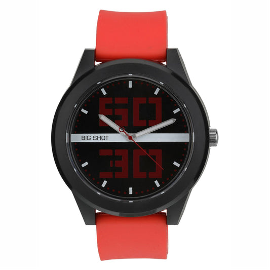 Men’s Sporty Black Dial with Red Silicone Strap Analog Watch - BSM020F