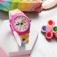 Kids’ White Dial Analog Watch with Floral Silicone Strap & Pink Case - JJ218