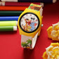 Kids’ White Dial Analog Watch with Jungle Cartoon Silicone Strap & Yellow Case - JJ220